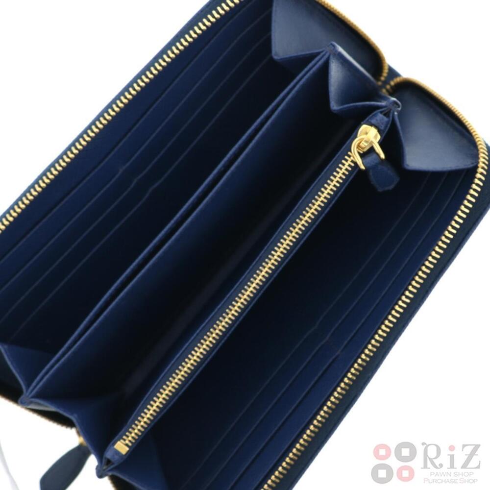 PRADA Round Zipper Long Wallet Saffiano Navy Blue - Picture 4 of 6